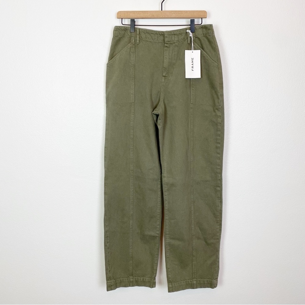 Frame Denim High-Rise Relaxed Washed Trouser Pants Green - Picture 8 of 11